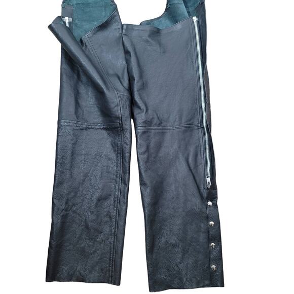 River Road Black Adjustable Leather Motorcycle Chaps Men's XXXL - Picture 3 of 4